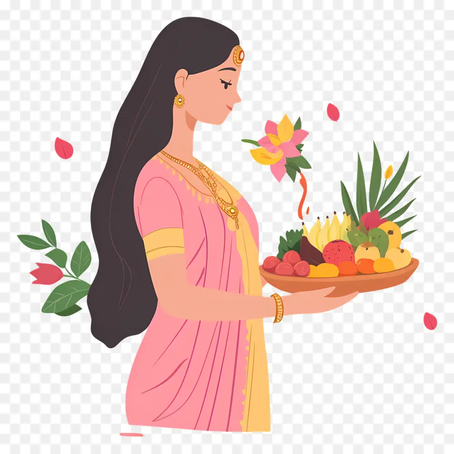 Chhath Puja，Wanita Dengan Piring Buah PNG