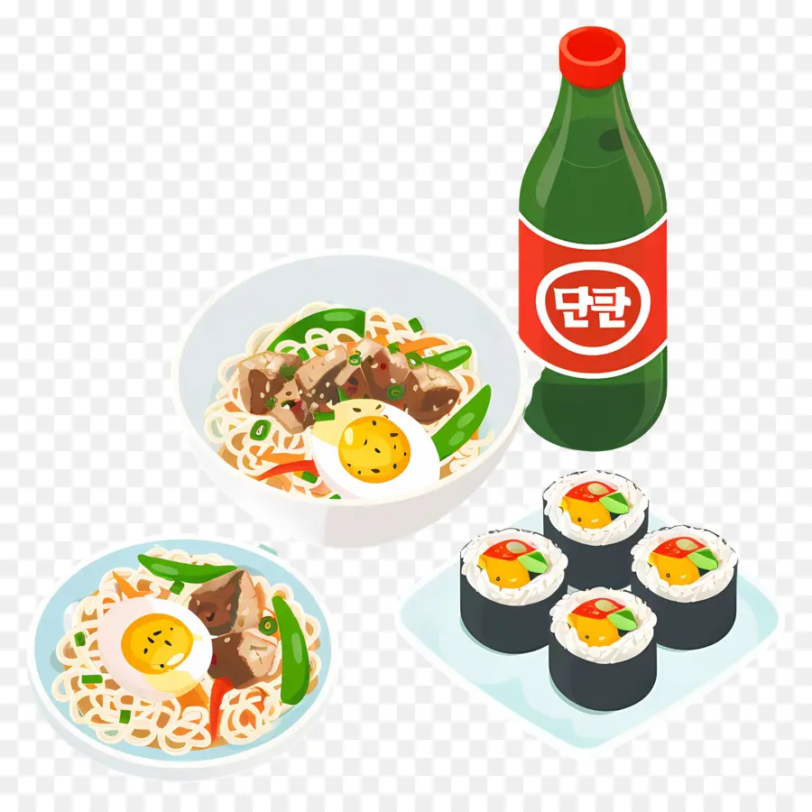 Makanan Korea，Set Mie Dan Sushi PNG