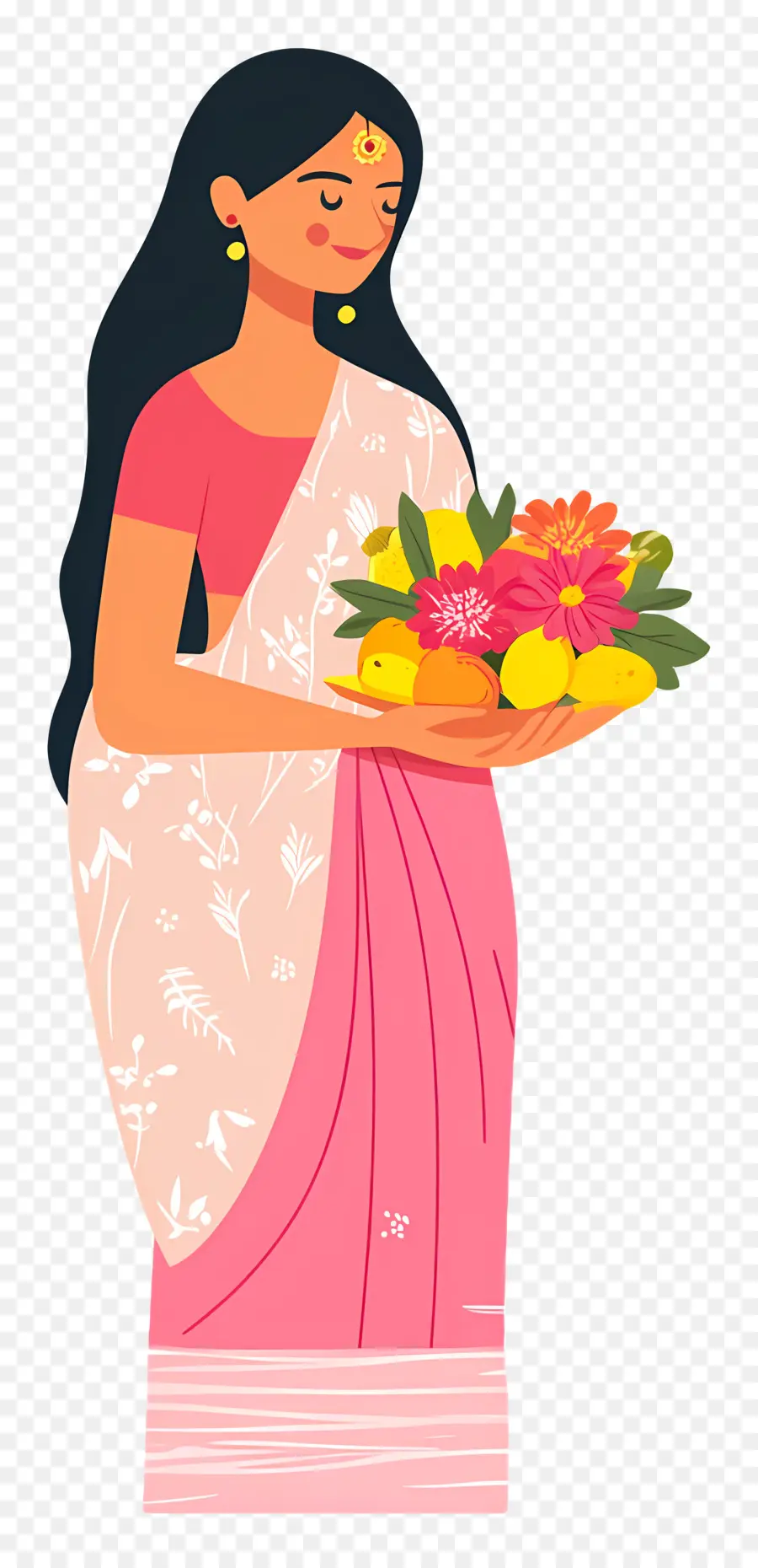 Chhath Puja，Wanita Dengan Buah Dan Bunga PNG