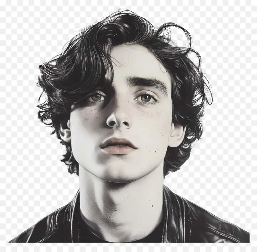 Timothee Chalamet，Potret Hitam Putih PNG