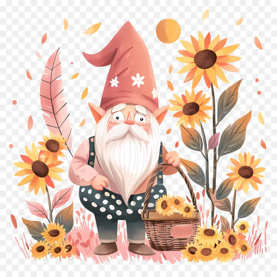 Gnome Ucapan Syukur Yang Lucu，Gnome Dengan Bunga Matahari PNG