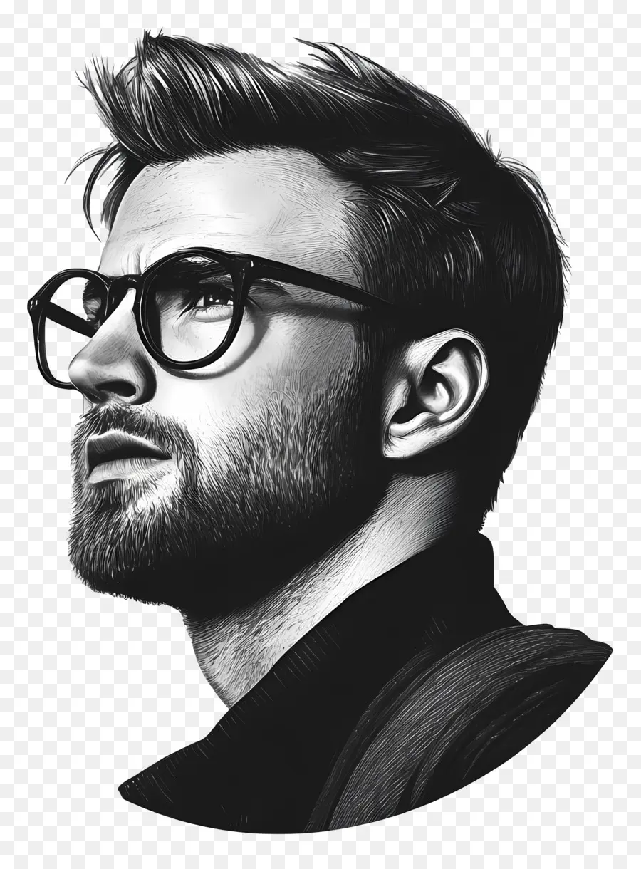 Chris Evans，Potret Monokrom Dengan Kacamata PNG