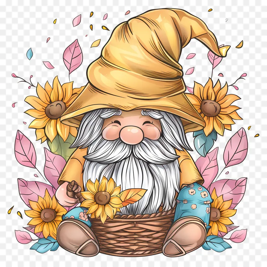 Gnome Ucapan Syukur Yang Lucu，Gnome Dengan Bunga Matahari PNG