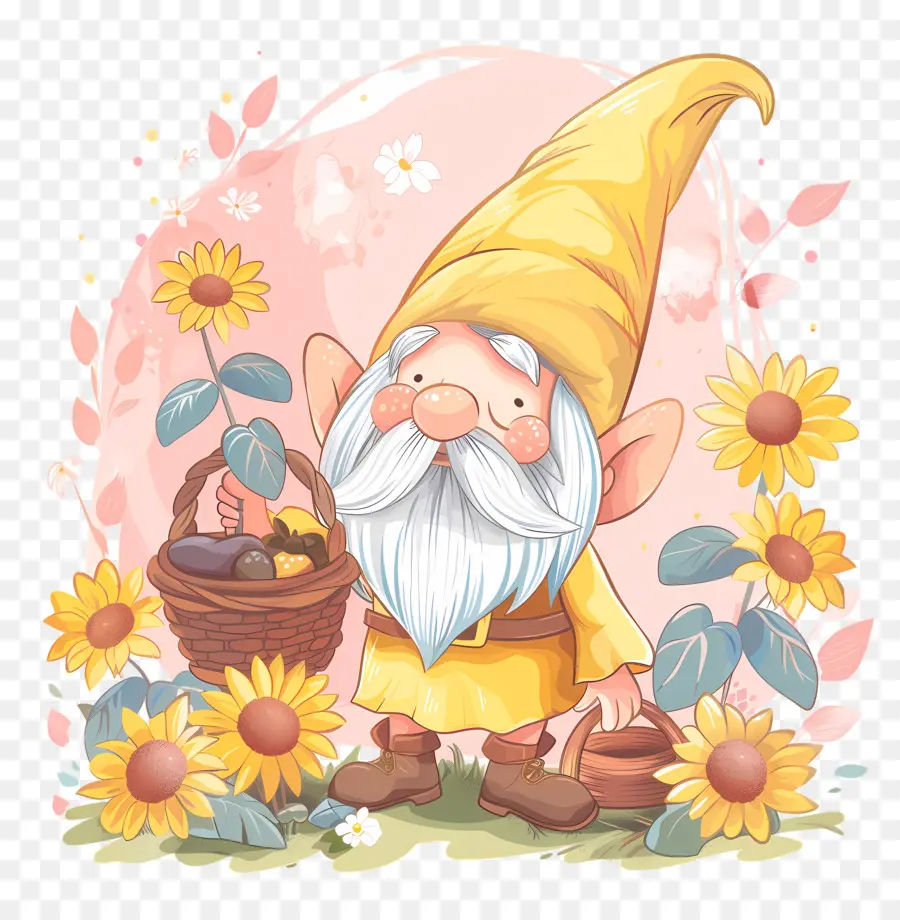 Gnome Ucapan Syukur Yang Lucu，Gnome Dengan Bunga Matahari PNG