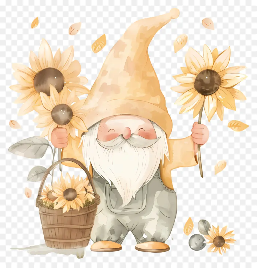 Gnome Ucapan Syukur Yang Lucu，Gnome Dengan Bunga Matahari PNG