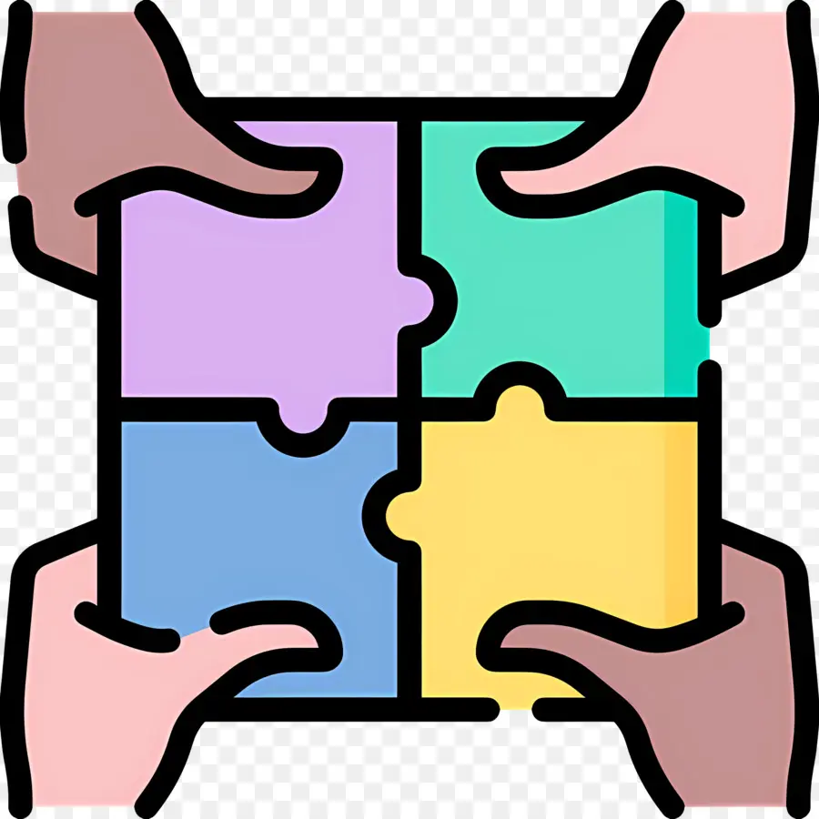 Kolaborasi，Tangan Dengan Potongan Puzzle PNG