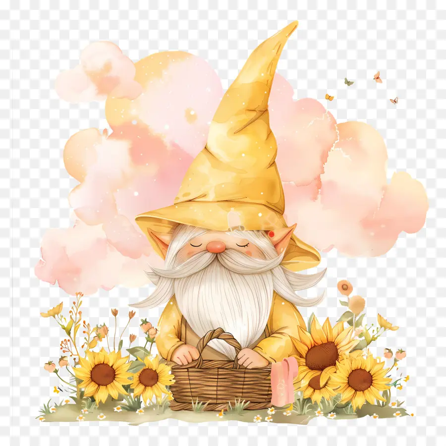 Gnome Ucapan Syukur Yang Lucu，Gnome Dengan Bunga Matahari PNG