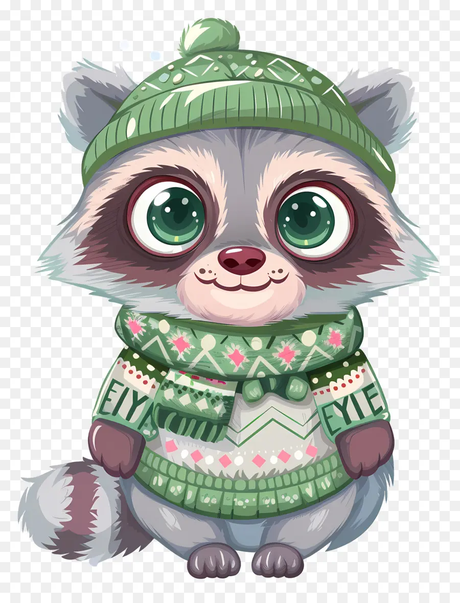 Rakun Natal，Rakun Dengan Sweater Meriah PNG