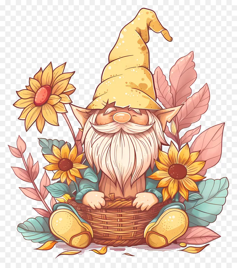 Gnome Ucapan Syukur Yang Lucu，Gnome Dengan Bunga Matahari PNG