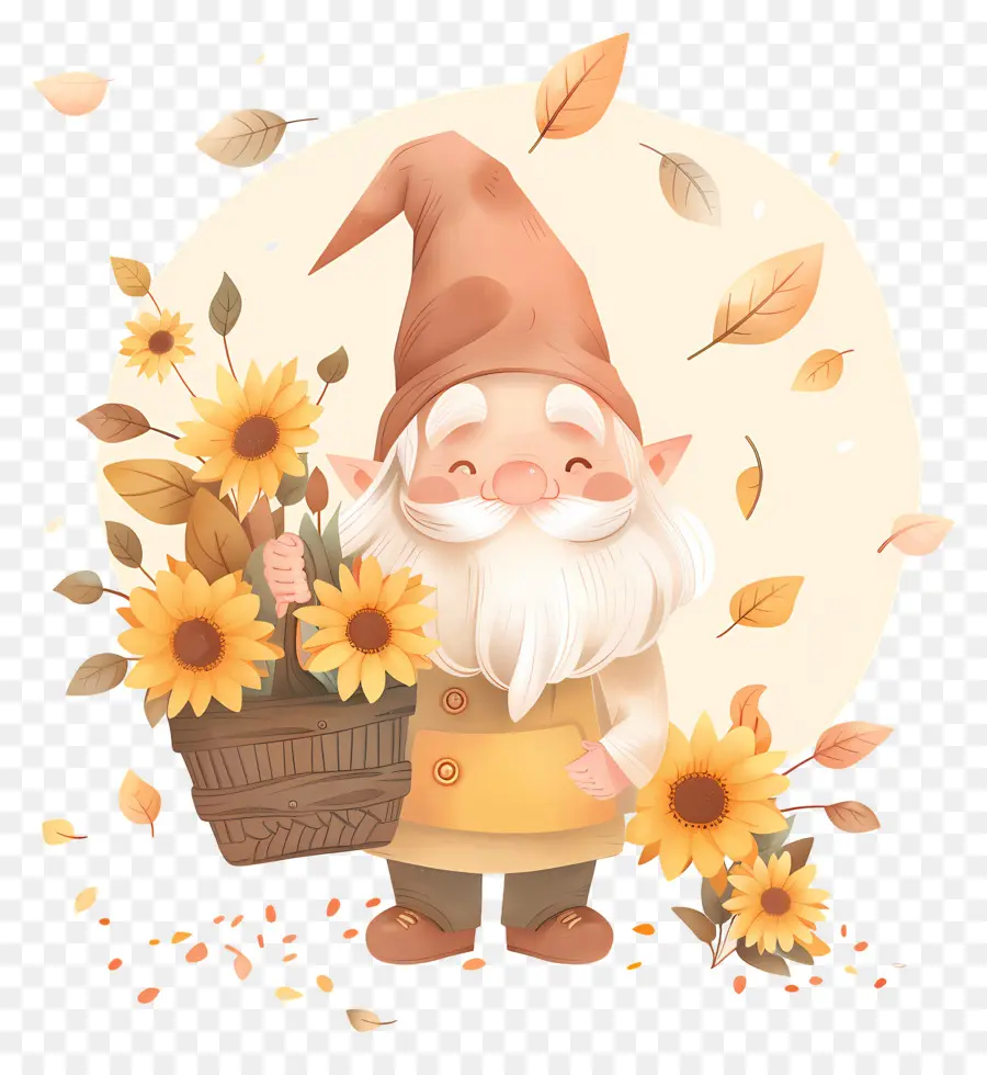 Gnome Ucapan Syukur Yang Lucu，Gnome Dengan Bunga Matahari PNG