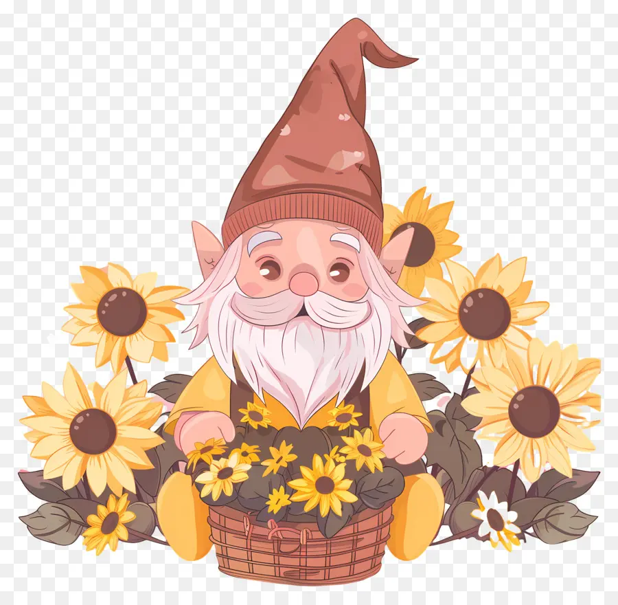 Gnome Ucapan Syukur Yang Lucu，Gnome Dengan Bunga Matahari PNG