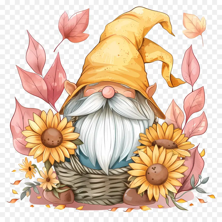 Gnome Ucapan Syukur Yang Lucu，Gnome Dengan Bunga Matahari PNG