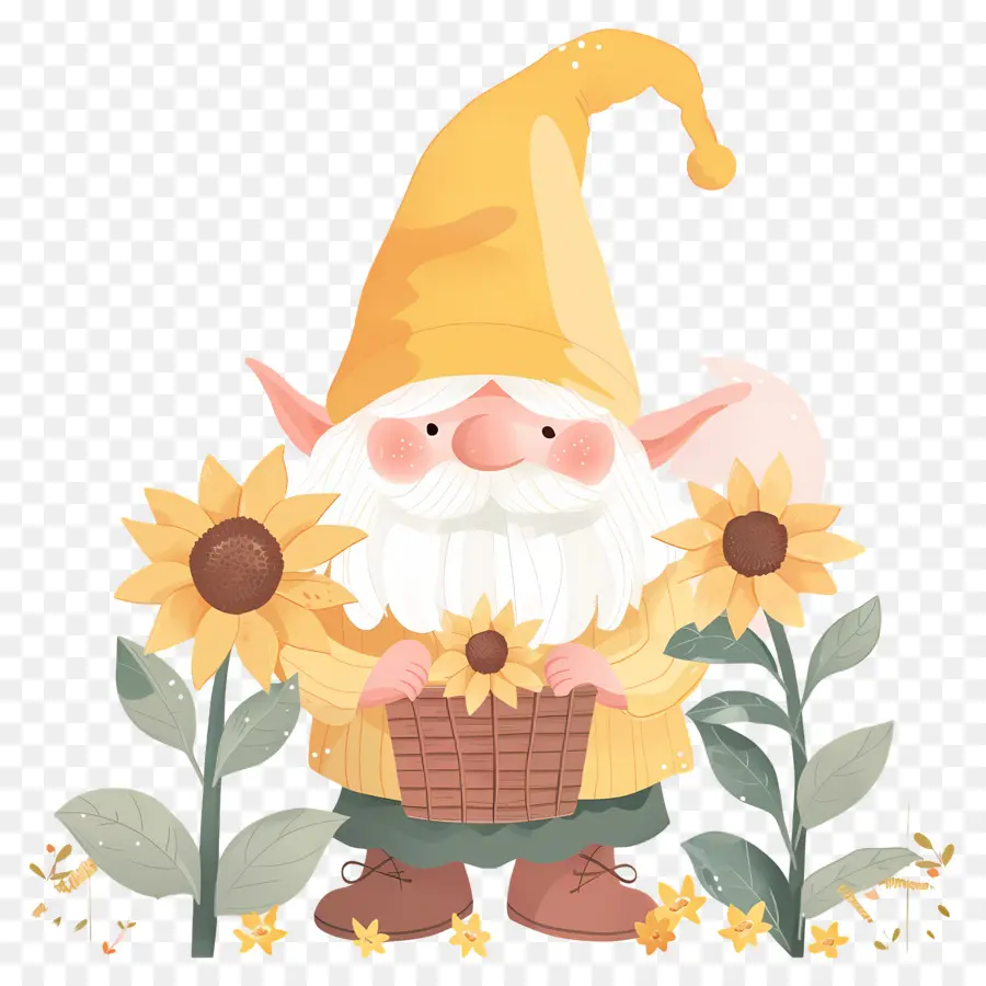 Gnome Ucapan Syukur Yang Lucu，Gnome Dengan Bunga Matahari PNG