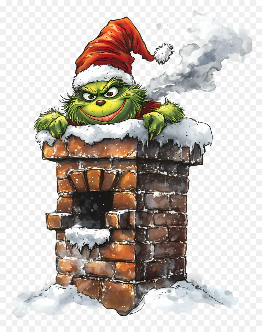 Santa Si Grinch，Grinch Di Cerobong Asap PNG