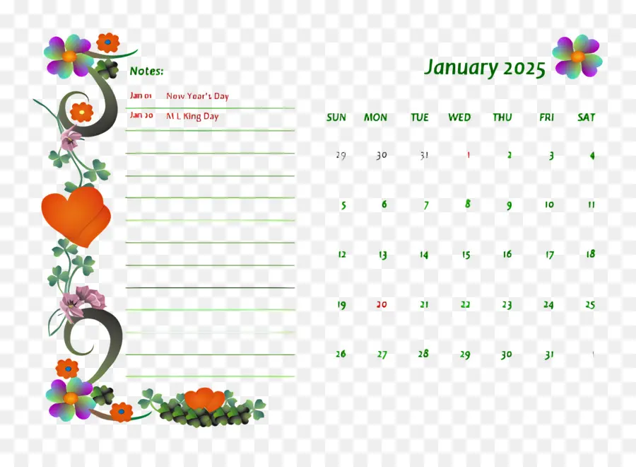 Kalender Januari 2025，Catatan PNG