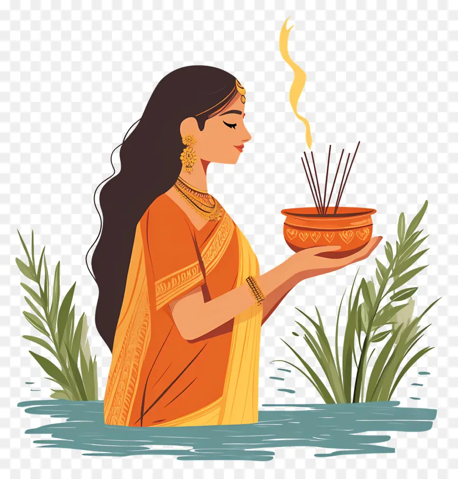 Chhath Puja，Wanita Dengan Dupa PNG