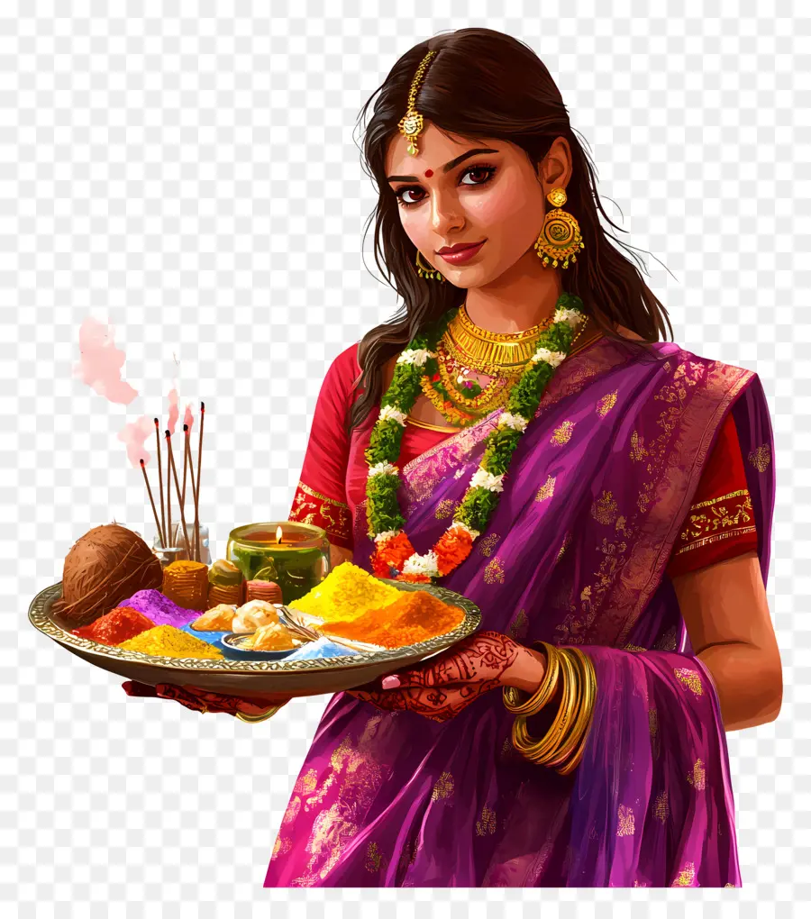 Chhath Puja，Wanita Dengan Saree Ungu PNG