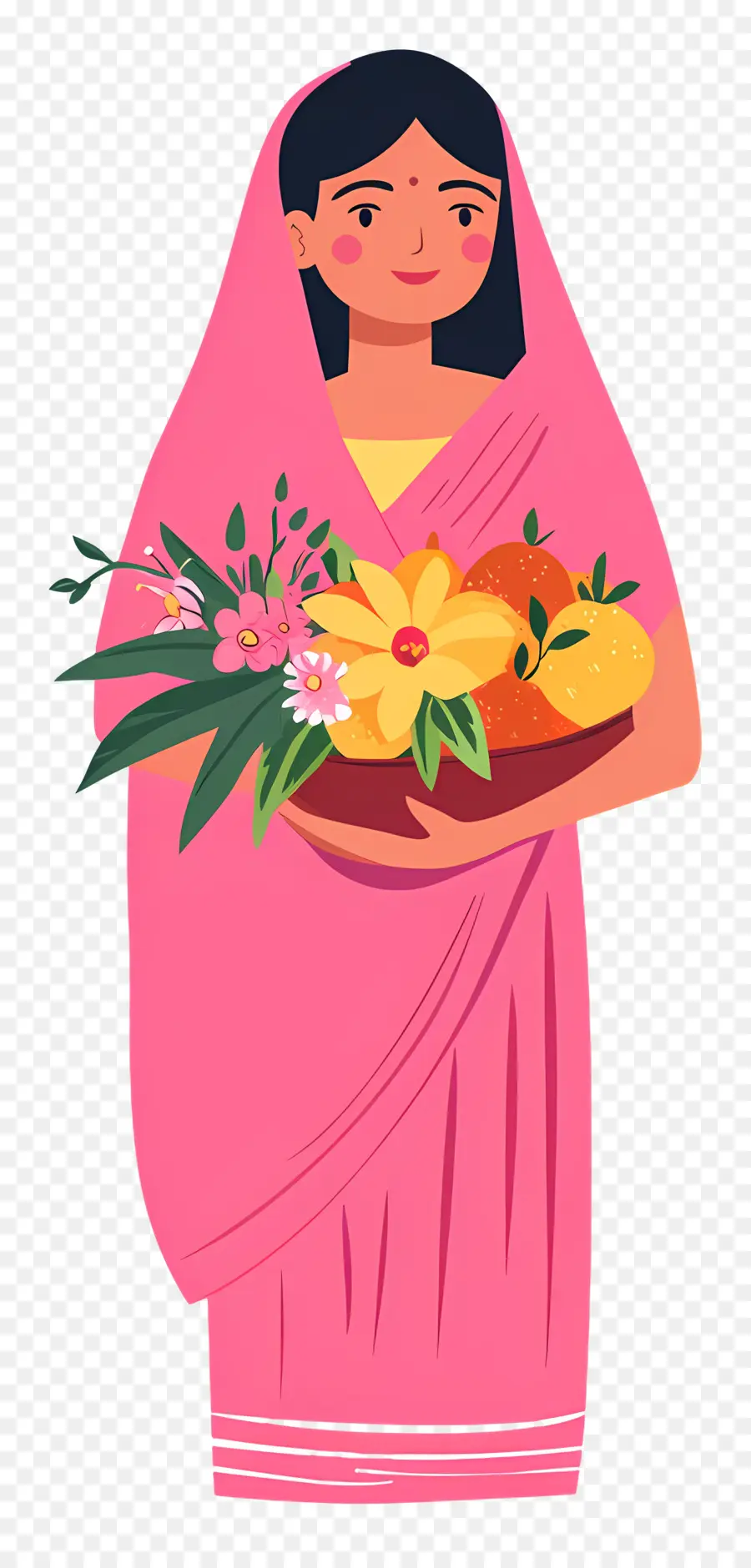 Chhath Puja，Wanita Dengan Saree Merah Muda PNG