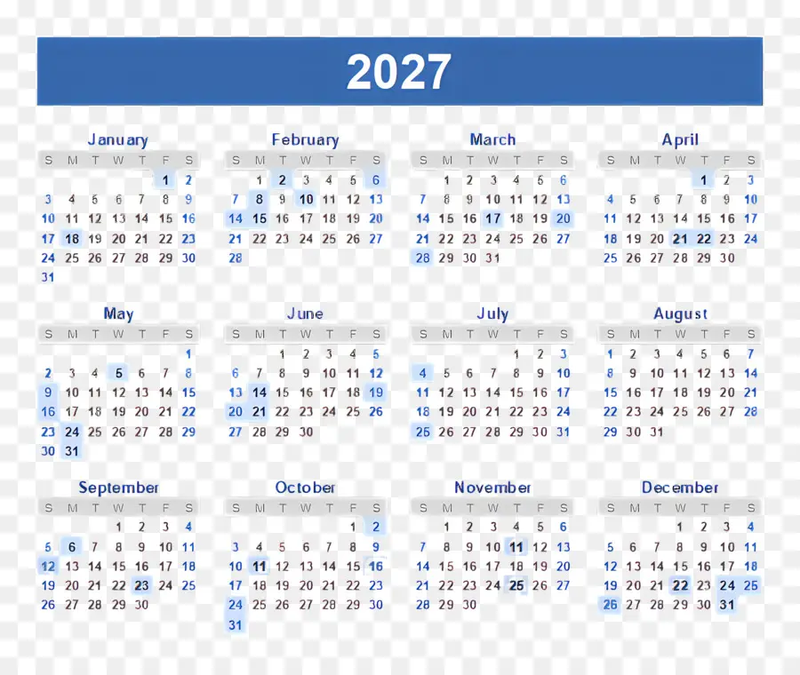 Kalender 2027，Kalender 2028 PNG