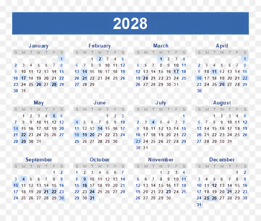 Kalender 2028，Tahun PNG