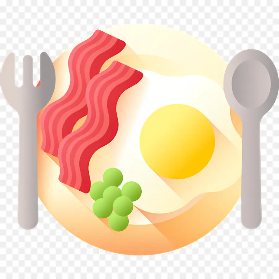 Bacon Dan Telur，Piring Sarapan PNG