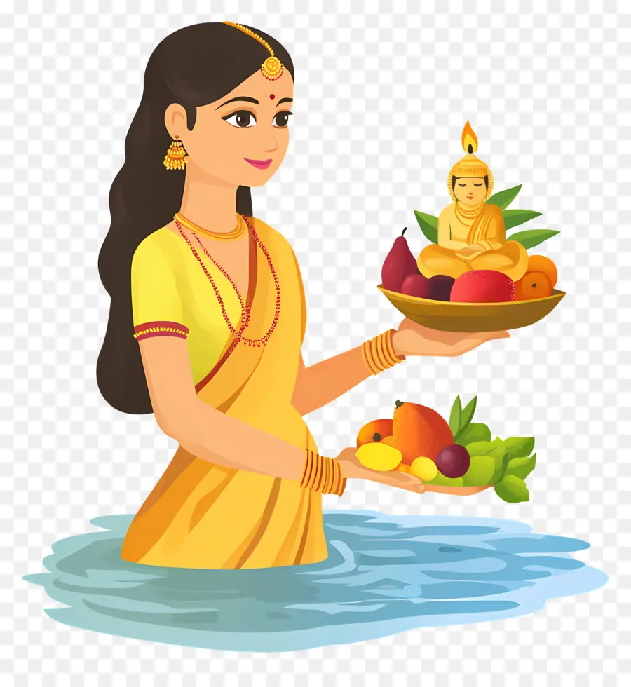 Chhath Puja，Wanita Dengan Keranjang Buah PNG