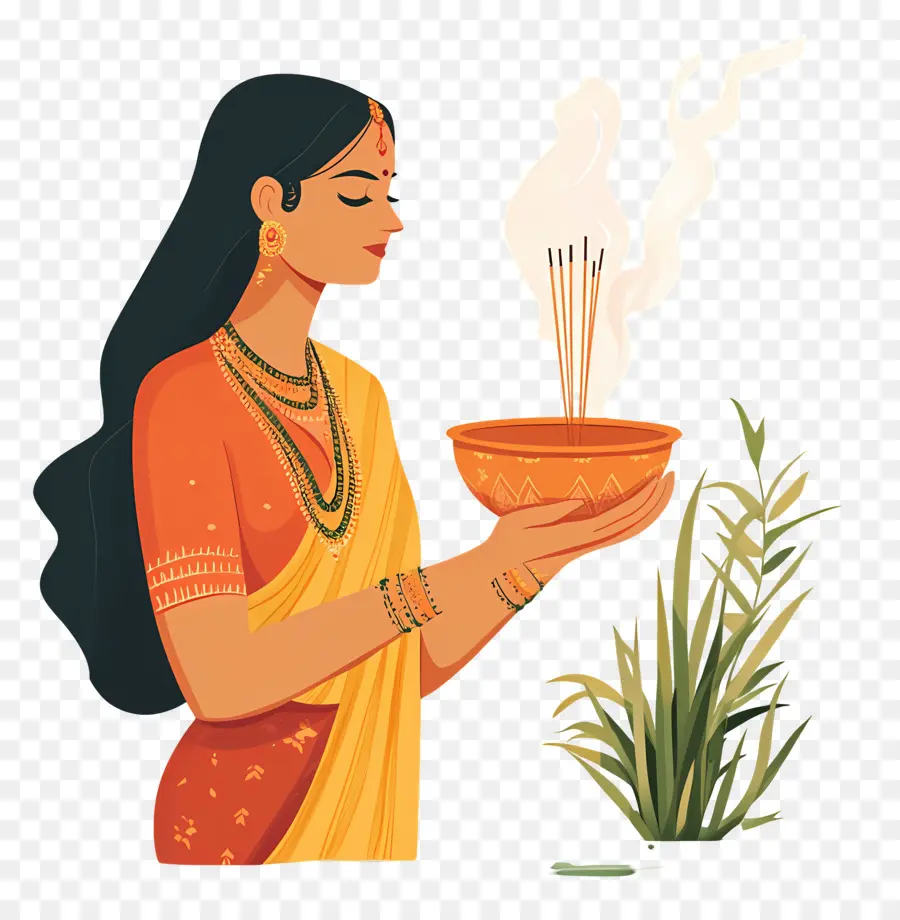 Chhath Puja，Wanita Dengan Dupa PNG