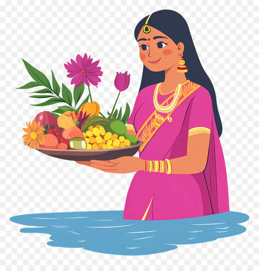 Chhath Puja，Wanita Dengan Keranjang Buah PNG