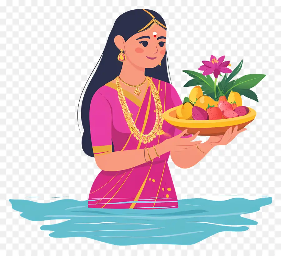 Chhath Puja，Wanita Dengan Keranjang Buah PNG