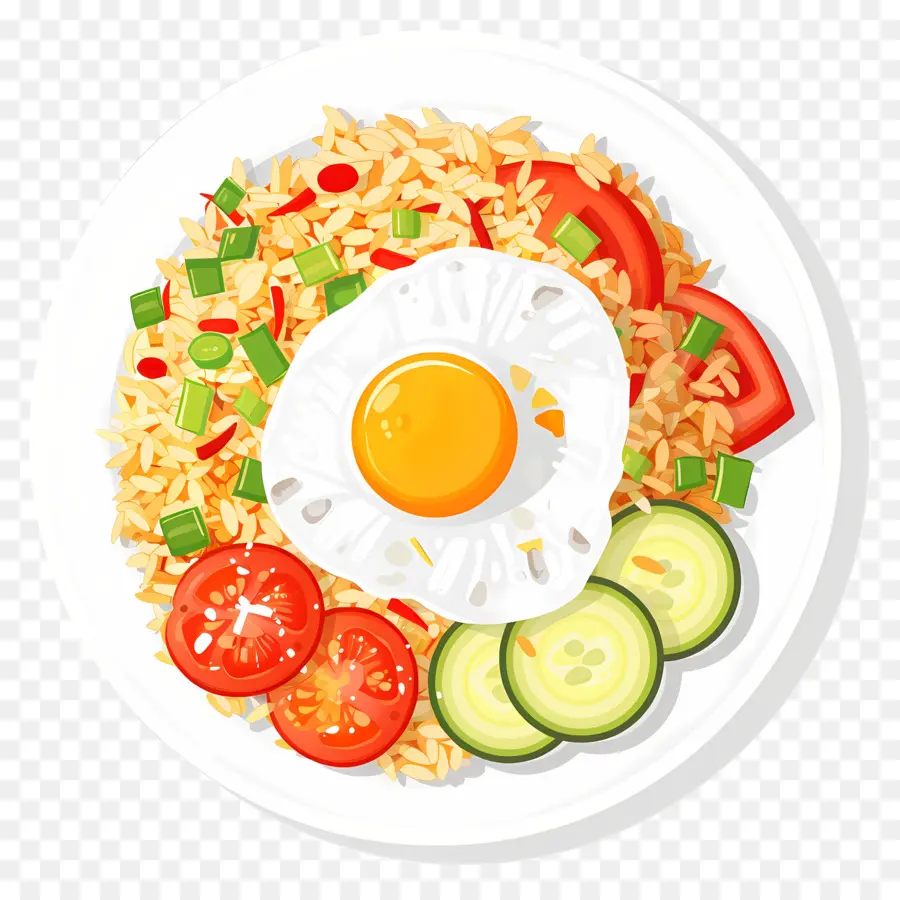 Nasi Goreng，Nasi Dan Telur Dengan Sayuran PNG