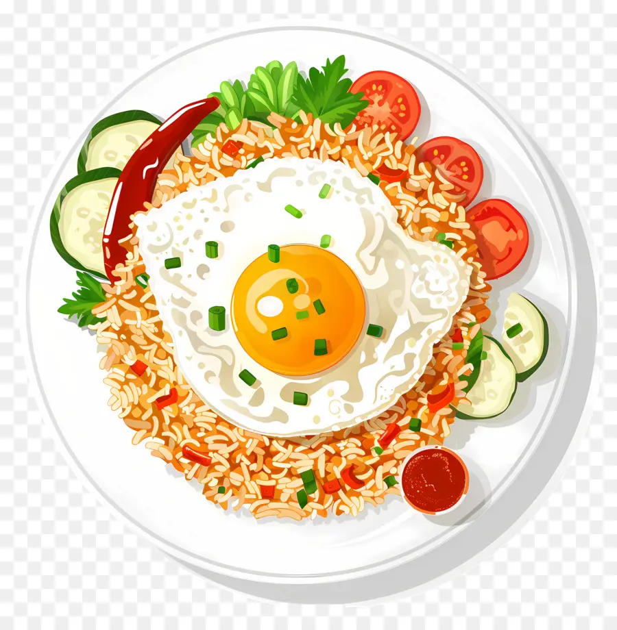 Nasi Goreng，Nasi Dan Telur Dengan Sayuran PNG