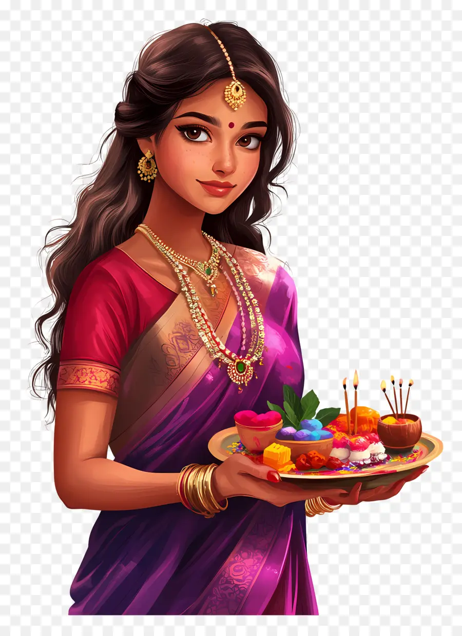 Chhath Puja，Wanita Dengan Saree Ungu PNG