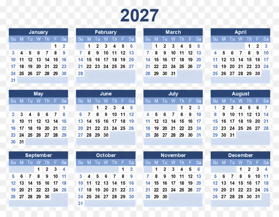 Kalender 2027，Kalender 2028 PNG