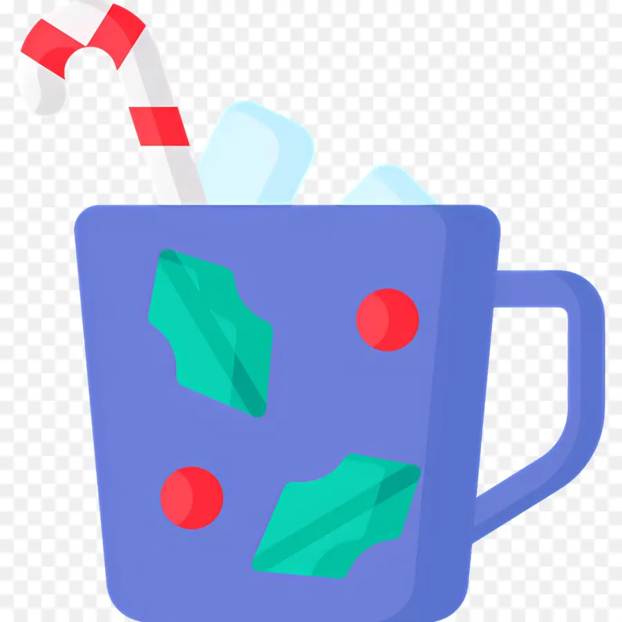 Coklat Panas Natal，Mug Biru Dengan Holly PNG