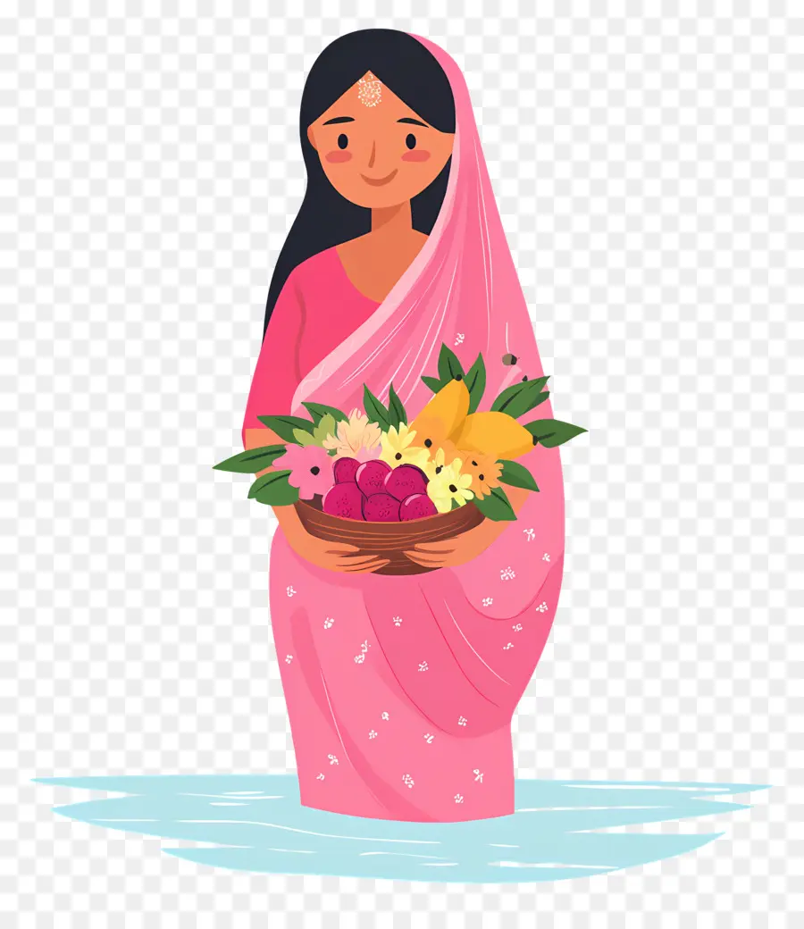 Chhath Puja，Wanita Dengan Keranjang Buah PNG