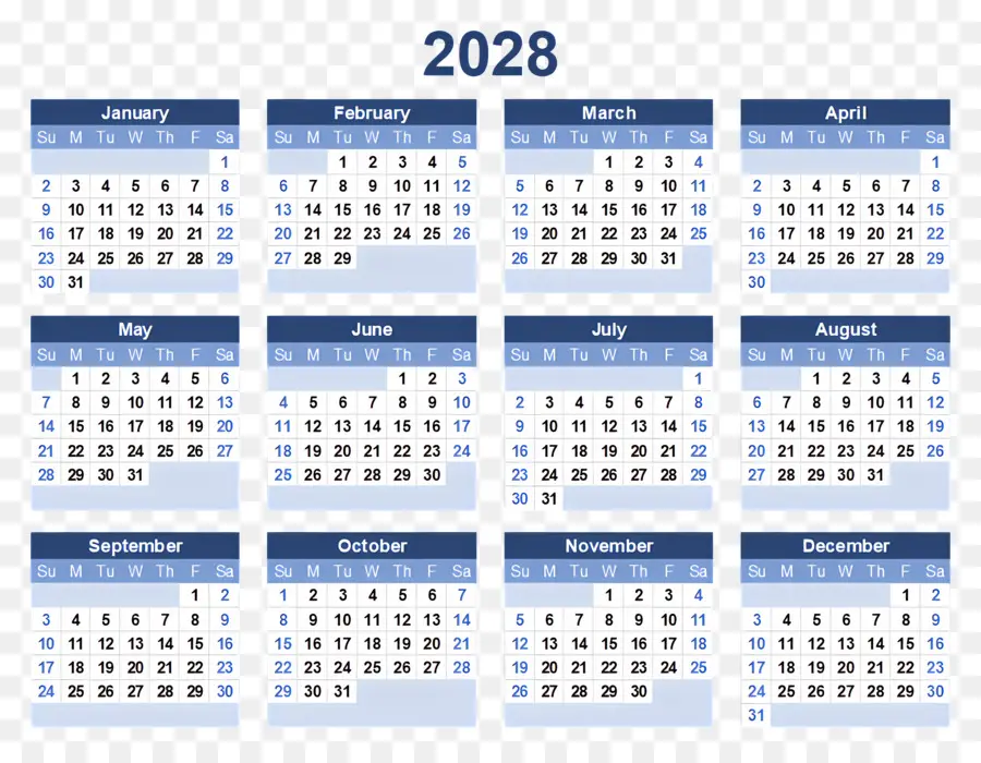 Kalender 2028，Tahun PNG