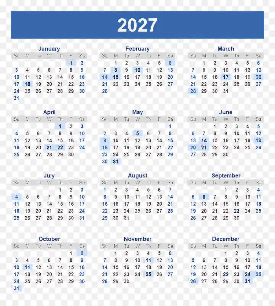 Kalender 2027，Kalender 2028 PNG