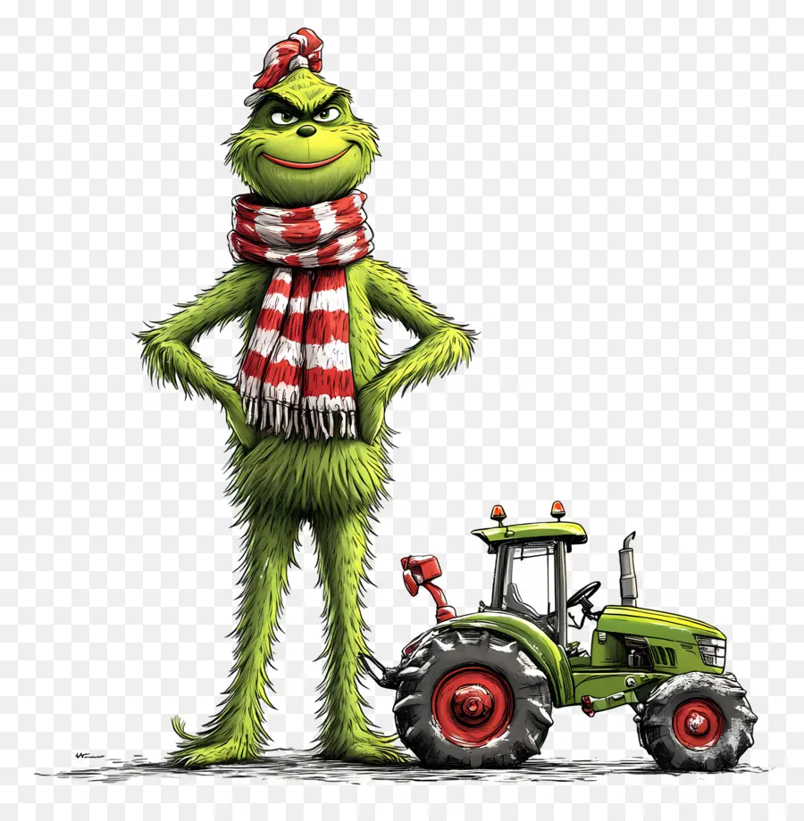 Grinch Natal，Makhluk Hijau Dengan Traktor Hijau PNG