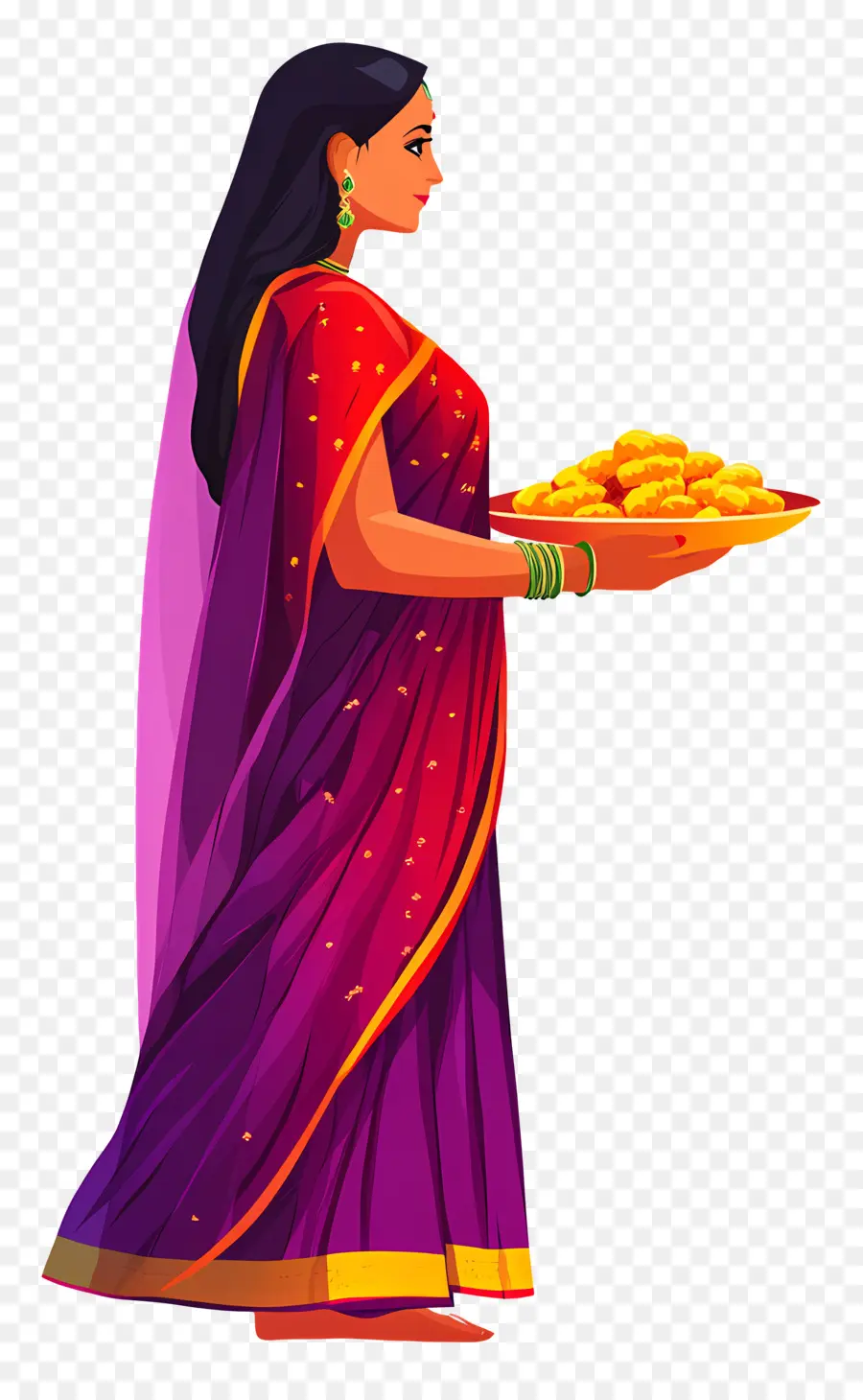 Chhath Puja，Wanita Dengan Saree Ungu PNG