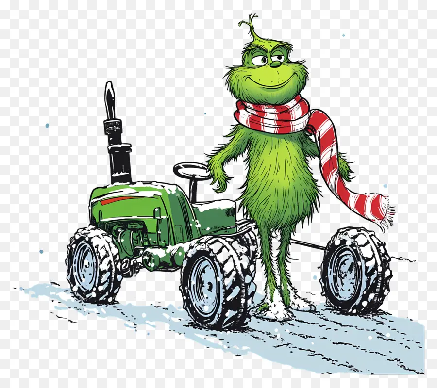 Grinch Natal，Makhluk Hijau Dengan Traktor Hijau PNG