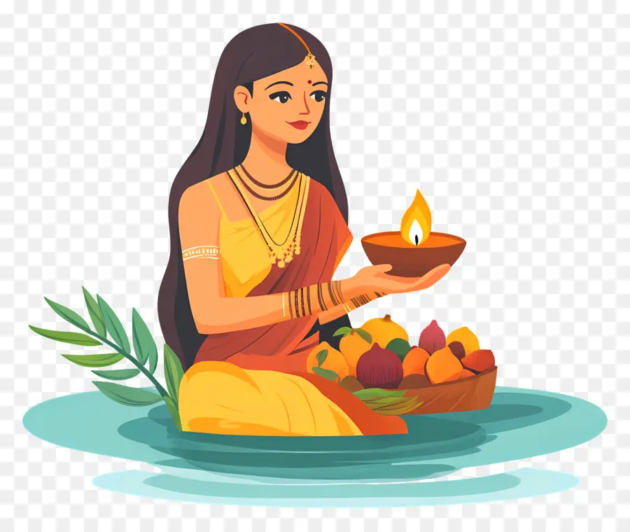 Chhath Puja，Wanita Dengan Diya PNG