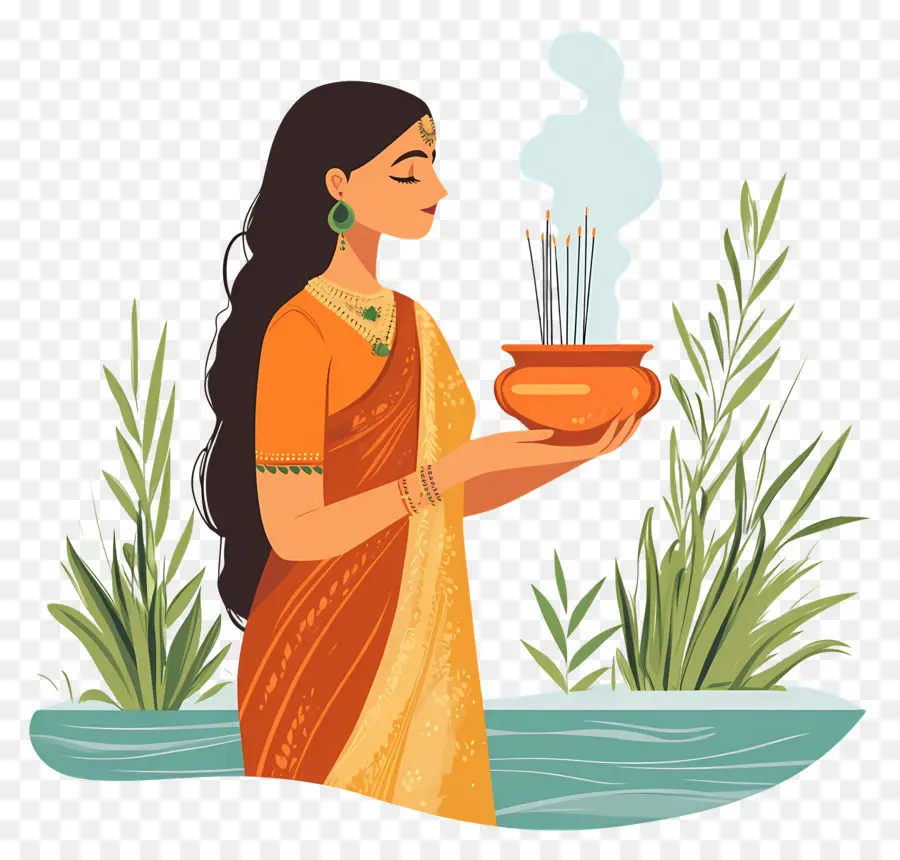 Chhath Puja，Wanita Dengan Dupa PNG