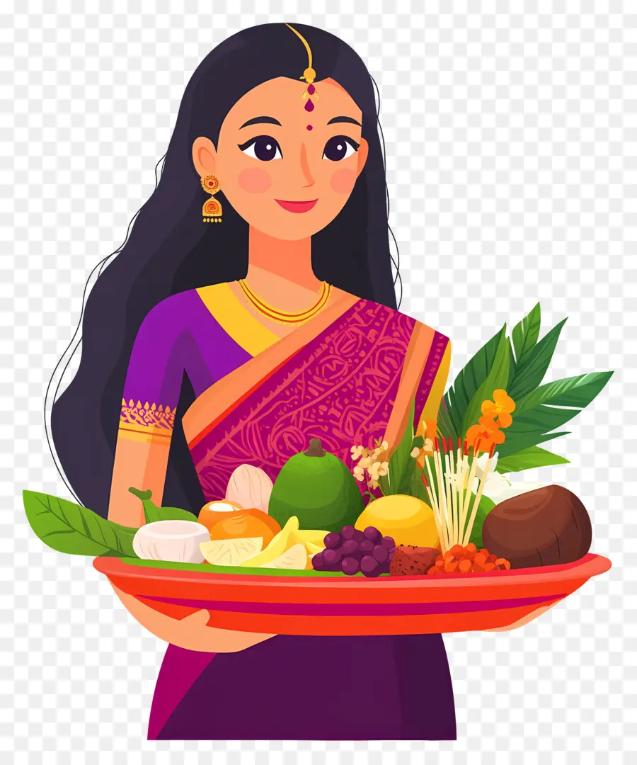 Chhath Puja，Wanita Dengan Keranjang Buah PNG