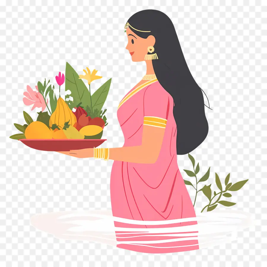 Chhath Puja，Wanita Dengan Keranjang Buah PNG