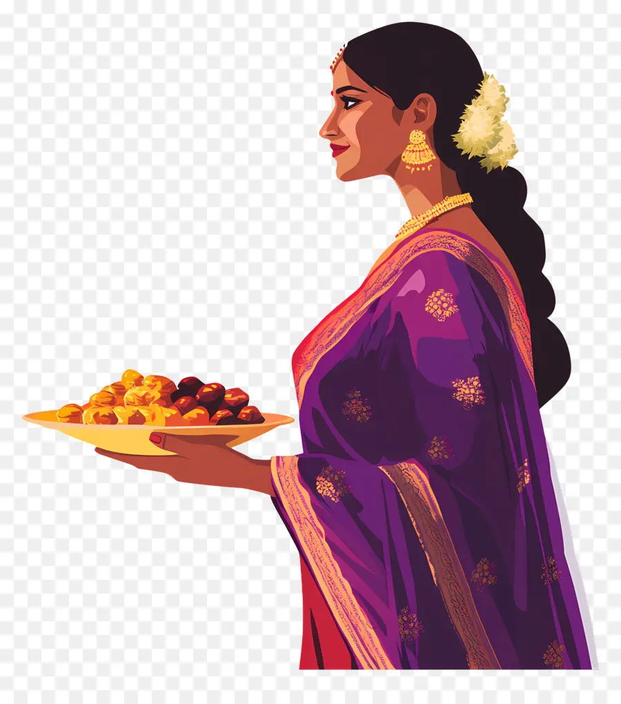 Chhath Puja，Wanita Dengan Saree Ungu PNG