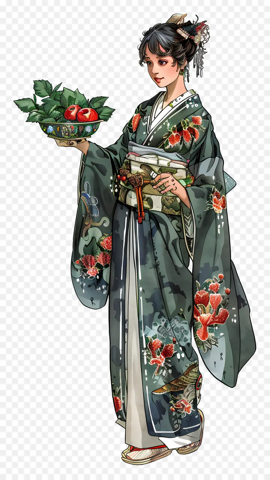 Wanita Tradisional，Wanita Di Kimono Dengan Buah PNG