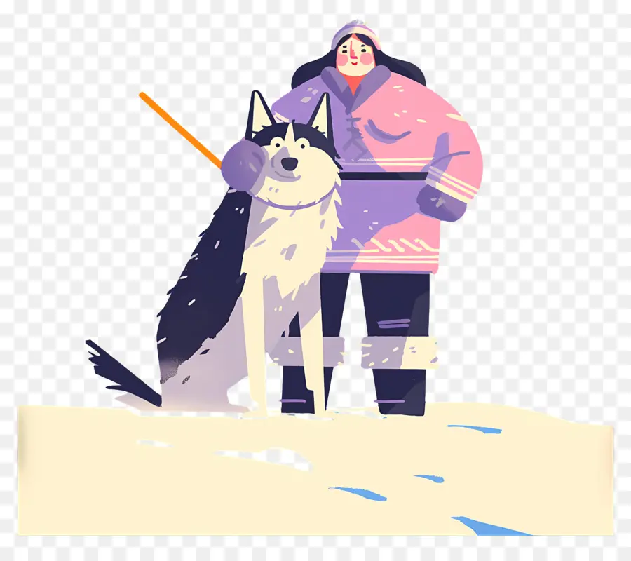 Eskimo，Orang Dengan Anjing Di Salju PNG