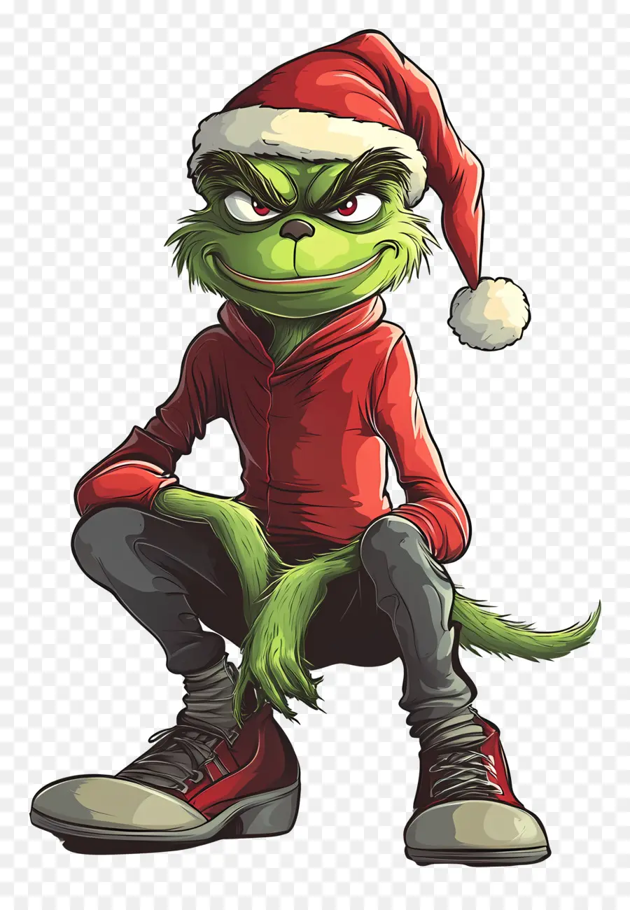 Kartun Grinch，Grinch Di Santa Hat PNG