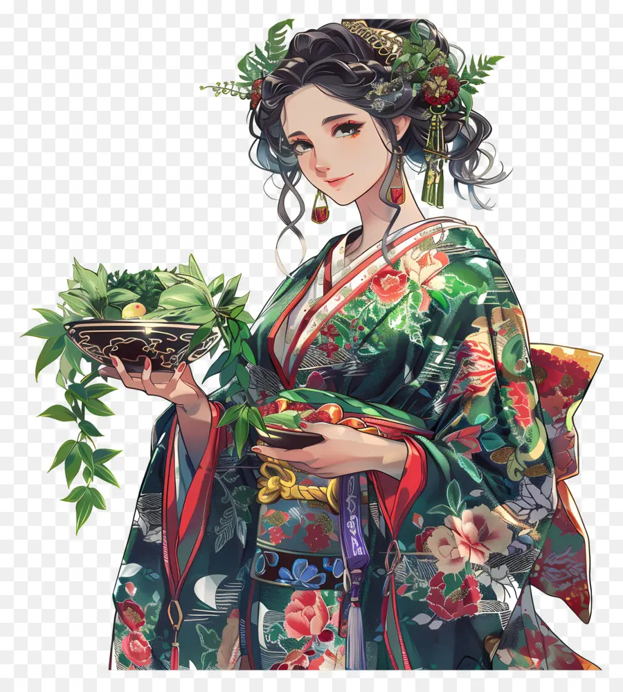 Wanita Tradisional，Wanita Di Kimono PNG