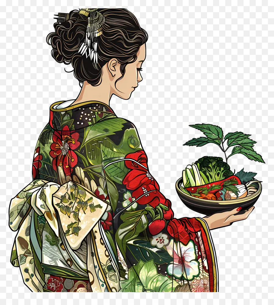 Wanita Tradisional，Wanita Di Kimono PNG